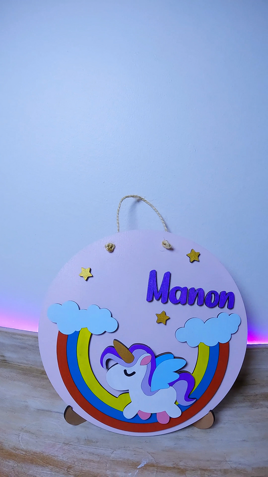 Panneau prénom décoratif – Thème Licorne & Arc-en-Ciel