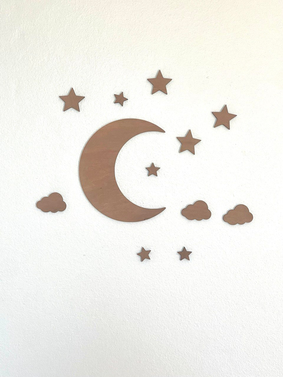 Décoration Murale en Bois - Lune, Étoiles et Nuages