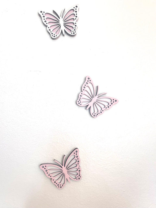 Ensemble de 3 Papillons Muraux en Bois - Décoration 3D Bicolore